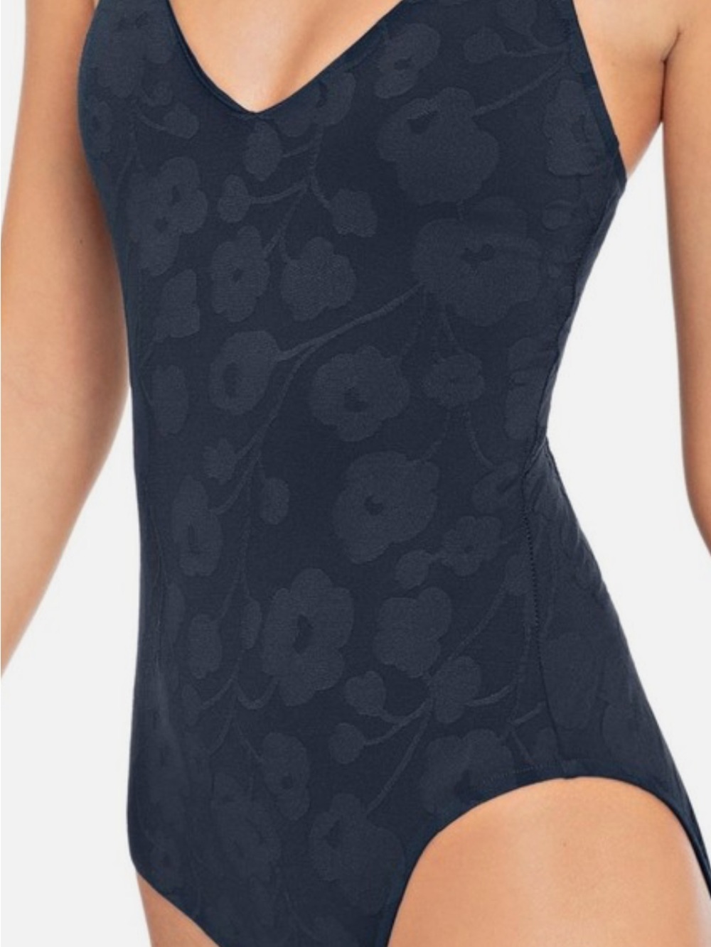 Robin Piccone Navy Floral Jacquard One-Piece Swimsuit
